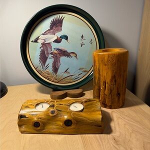 Vintage Avon Duck Tray and Wooden candle sticks